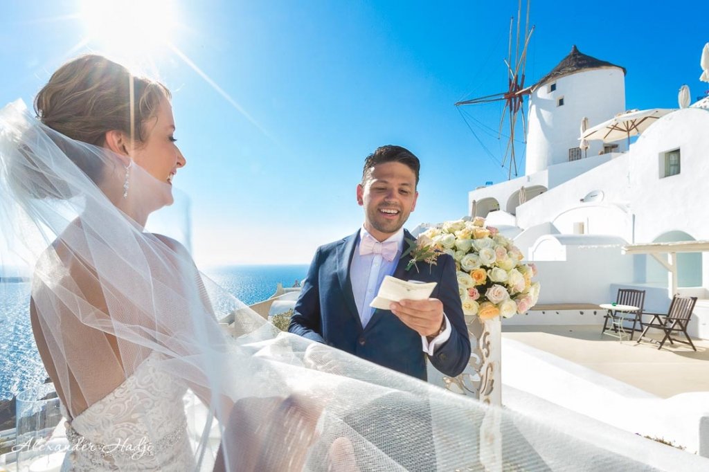 Santorini wedding photo shoot vows
