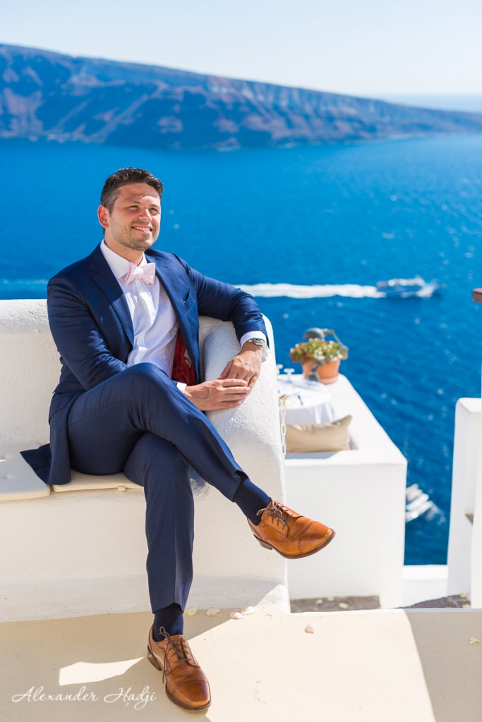 Santorini wedding photoshoot groom prep